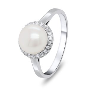 Brilio Silver Elegantní stříbrný prsten s perlou a zirkony RI034W 54 mm