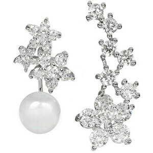 JwL Luxury Pearls Asymetrické náušnice - dvojitá náušnice s pravou bílou perlou a podélná náušnice se zirkony JL0260