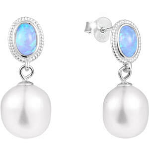 JwL Luxury Pearls Luxusní náušnice s pravou barokní perlou a syntetickým opálem JL0583