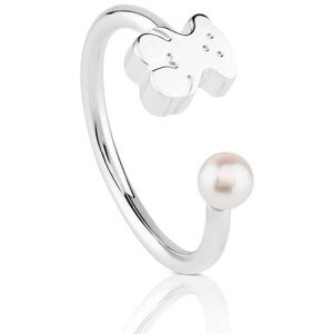 Tous Otevřený stříbrný prsten s medvídkem a pravou perlou 51591550 52 mm