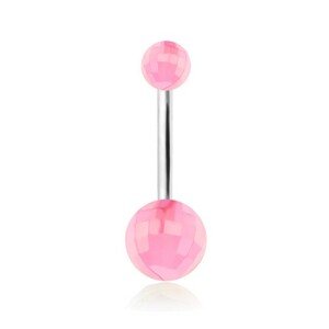 Piercing do břicha, světle růžové akrylové disko koule