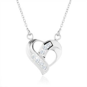 Stříbrný náhrdelník 925, přívěsek ve tvaru srdce - zatočené linie, čiré zirkony