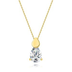 Zlatý náhrdelník ze 14karátového zlata, žluté zlato - lesklý masiv a čirá zirkonová slza