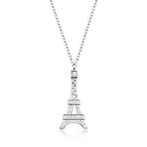 Stříbrný náhrdelník 925, přívěsek na řetízku, Eiffelova věž se zirkony