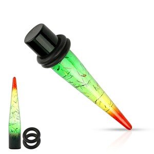 Akrylový expander do ucha v rasta stylu, průhledný, proužky zlaté barvy - Tloušťka : 8 mm