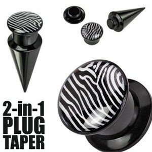 Plug a taper černý a zebrovaný - Tloušťka : 16 mm