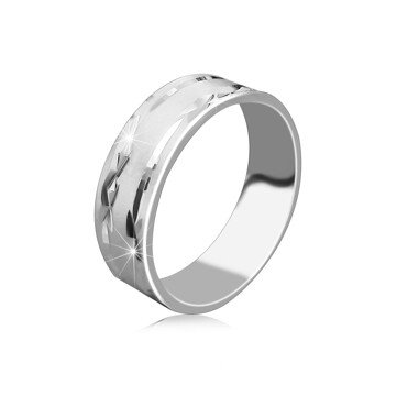 Stříbrný prsten 925 - matný povrch, zářezy ve tvaru křížků a lesklou linií - Velikost: 49