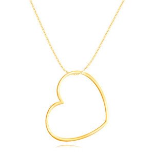 Zlatý 9K náhrdelník - úzká lesklá kontura srdce, oválná očka