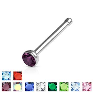 Rovný piercing do nosu z 316L oceli - barevný krystal v objímce, 1 mm - Barva zirkonu: Růžová - P