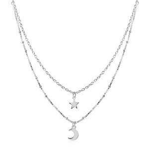 Stříbrný 925 náhrdelník - dvojitý řetízek, přívěsky hvězdička a půlměsíček
