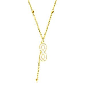 Stříbrný náhrdelník 925 - zlatá barva, symbol "Infinity", tenký řetízek, korálky