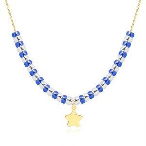 Zlatý 9K náhrdelník - plochá hvězda, čiré a modré krystaly