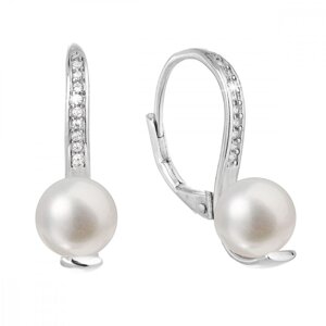 Stříbrné náušnice visací s bílou říční perlou 21061.1,Stříbrné náušnice visací s bílou říční perlou 21061.1